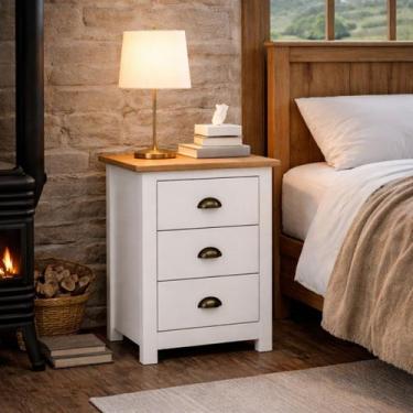 Imagem de Mesa de Cabeceira Madeira Maciça Mesinha Apoio 3 Gaveta Boho - LaCasaM