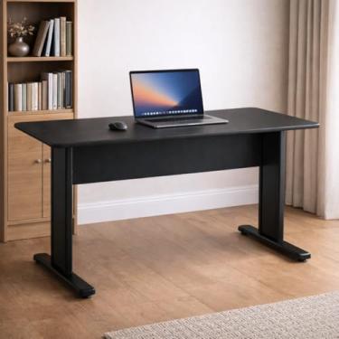 Imagem de Mesa Escritório Reta 80x60 Uno Preta Tampo MDP 15mm Estrutura Metálica com Sapatas Niveladoras,para Ambientes Corporativos e Home Office - Home Gourmet