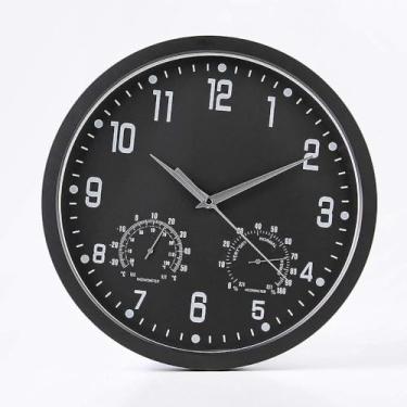 Imagem de Relógio De Parede Mudo De Quartzo Simples E Elegante De 35 Cm Com Temperatura E Umidade, Tique-taque Silencioso Varrendo Segundos, Relógio Escolar De Escritório De Cozinha Doméstica, C