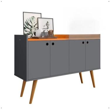 Imagem de Aparador Buffet Cantinho Café Sala Jantar Cozinha 4 Portas Puxador Concha Prateleira Interna (Dallas - Cinza/Cinamomo)