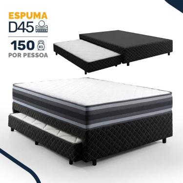 Imagem de Bicama Box com Colchão de Espuma D45 Double Face Territory Hellen + Auxiliar de Espuma D28 Positanno Casal 138cm
