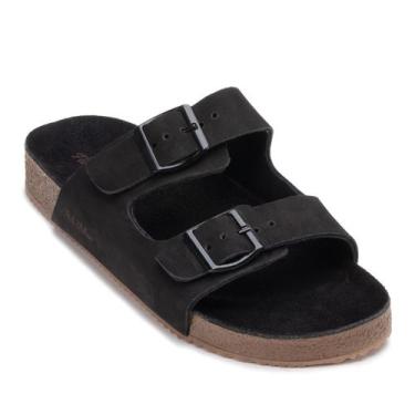 Imagem de Chinelo Slide  Masculino Fivela Ajustável em Couro Nobre Preto Tamanho