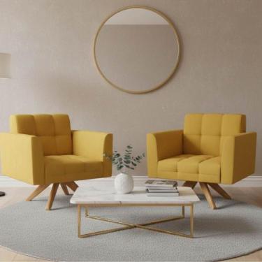 Imagem de Poltrona Sala Decorativa Kit 2 Elisa Giratória Castanho MA30 Veludo D0