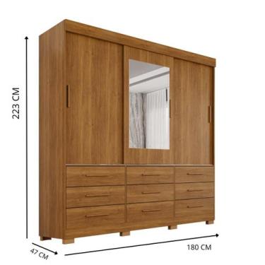 Imagem de Guarda-Roupa Casal Montreal 3 Portas 9 Gavetas c/ Espelho - Top Decor,