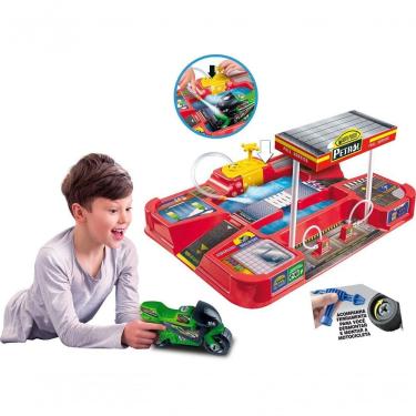 Imagem de Brinquedo Infantil Lava Rápido Auto Posto com Moto com Bomba de Água Funcional e Pista com Escorredor Vermelho Lua