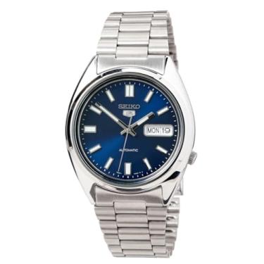 Imagem de SEIKO 5 Relógio masculino de aço inoxidável com mostrador azul automático SNXS77, Azul/Esqueleto, 37 mm, Clássico