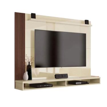 Imagem de Painel Para TV até 50 Polegadas Dijon Ripado c/ Prateleira Off White / Naturale