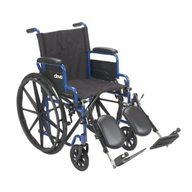 Imagem de Cadeira de Rodas Dobrável Adulto Drive Medical Azul Leve com Estrutura Metálica, Braços de Mesa e Apoio de Pés Elevável Assento 41 cm Modelo