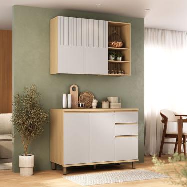 Imagem de Cozinha Compacta 100% Mdf 2 Pçs Tampo 120cm Aura Lucian... Carvalho Uv-cinza Cris Pet-c...