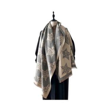 Imagem de Cachecol Feminino Quente De Caxemira Com Estampa De Estrelas, Poncho P
