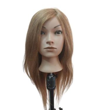 Imagem de Cabeça de Boneca Para Treino Cabelo 100% Natural Castanho Claro Mel 50
