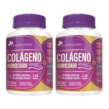Imagem de Kit 2x Colágeno Hidrolisado Verisol Vitaminas A C E Biotina Zinco Selênio 120 Caps Flor...