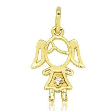 Imagem de Pingente menina em ouro 18k com pedra zircônia - EO