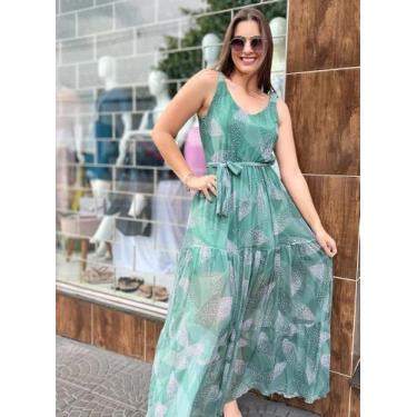 Imagem de Vestido longo florido verde tamanho p - Ella store