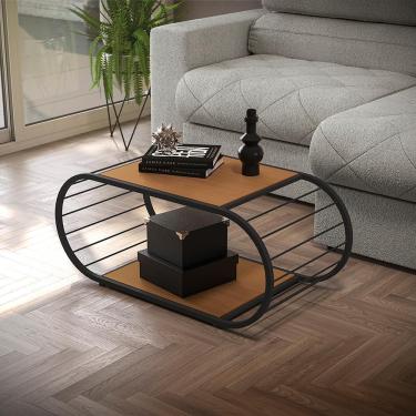 Imagem de Mesa de Centro LI039 Oval Linha Industrial MDP com Estrutura em Aço Canela-preto Fosco...