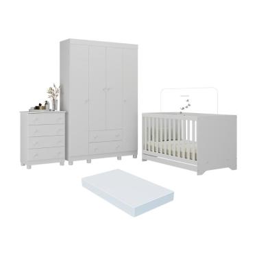 Imagem de Quarto de Bebê Completo com Berço Americano 3 em 1 Colchão Allegra MP4602 4 Portas 4 Ga...