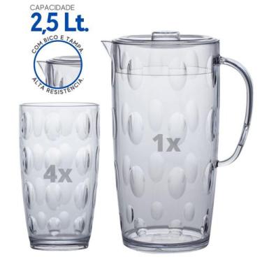 Imagem de Conjunto Jarra Copos Acrílico Cristal Cozinha 2,5 Lt c/ 5 Pç - Paramou