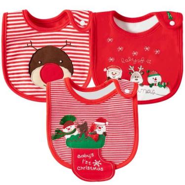 Imagem de Babadores de bebê 2ooya, 3 peças de algodão, Natal, 30x20 cm, 6-12M