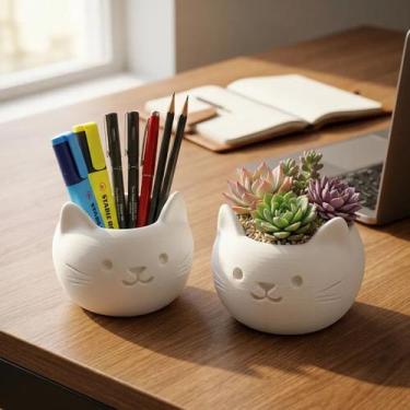 Imagem de 2 Vasos Cachepo Gatinho Fofo Porta Treco Jardim Escritorio - UP 3D, Br
