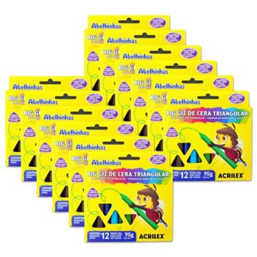 Imagem de Giz de cera triangular Acrilex com 95g, kit com 12 caixas
