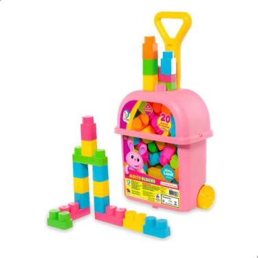 Imagem de Carrinho De Puxar Com 20 Blocos Rosa Baby Land 8028 - Cardoso
