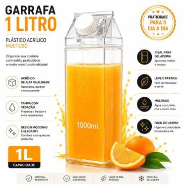 Imagem de Garrafa Acrílica Transparente 1 Litro com Tampa para Água Suco Leite G