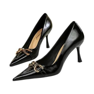 Imagem de Sapatos De Salto Alto Vermelho Vinho De 8cm Para Mulheres, Com Ponta F