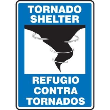 Imagem de Accuform Sinais SBMFEX553VS Adesivo Vinil Espanhol Bilingue Letreiro, Lenda "Tornado SHELTER/Refugio Contra TORNADOS" com gráfico, 35,5 cm de comprimento x 25,4 cm de largura x 0,0 cm de espessura, azul/preto sobre branco