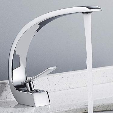 Imagem de Torneira de banheiro clássica torneira de lavatório de banheiro de cobre, torneira misturadora de água quente e fria, torneiras curvas de latão, lavatório único alça torneira misturadora