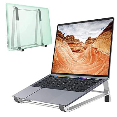 Imagem de Suporte de laptop portátil 2 em 1, suporte vertical para laptop de liga de alumínio, suporte para notebook para mesa, compatível com MacBook Air/Pro, Dell, HP Lenovo, mais laptops de 10 a 17 polegadas - prata