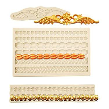 Imagem de MUYULIN Moldes para fondant de pérola, pacote com 3 moldes de silicone para decoração de torta, para bolo, chocolate, cupcake, corda de malha, torta de jogo, doce, argila