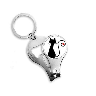 Imagem de Coração gato sentado Sihouette animal alicate anel chaveiro abridor de garrafa cortador