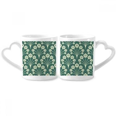 Imagem de Conjunto de canecas decorativas de porcelana para casal, flor de estrela, verde, branca, coração