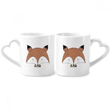 Imagem de Simplicity Style Conjunto de canecas de porcelana para casais de raposas imaturas com alça de coração