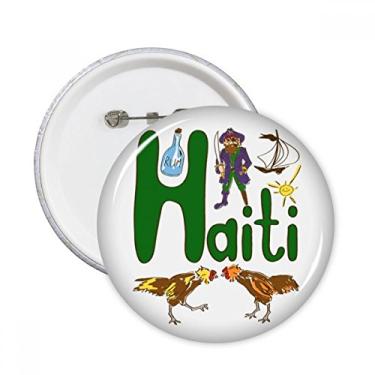 Imagem de Símbolo nacional do Haiti padrão de marco redondo pinos crachá botão decoração acessório 5 peças
