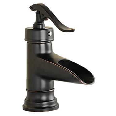 Imagem de LIDON Torneira de vaidade Torneira antiga Torneira de cachoeira Torneira de vaidade do banheiro Torneiras de cachoeira de furo único para pia de banheiro Torneira de cachoeira de latão antigo para banheiro, preto A (cor: preto A)