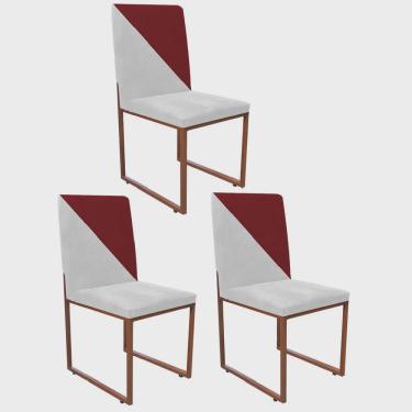 Imagem de Kit 03 Cadeira Office Stan Duo Sala de Jantar Industrial Ferro Bronze Sintético Branco e Vermelho - Ahazzo Móveis