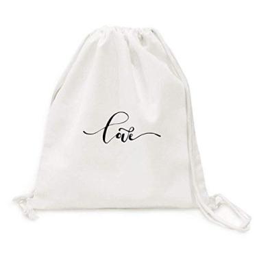 Imagem de Mochila Love Line com citação de escrita à mão estilo mochila de lona com cordão para compras viagem