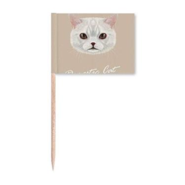 Imagem de Bandeiras de palito de dentes brancas para gatos domésticos e decoração de festa