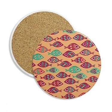 Imagem de Caneca de porta-copos abstrata com grades de cores quentes com proteção de mesa, pedra absorvente