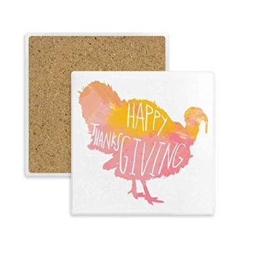 Imagem de Dia de Ação de Graças Peru Aquarela Padrão Quadrado Porta-copos Caneca Suporte Subplaca Pedra Isolamento