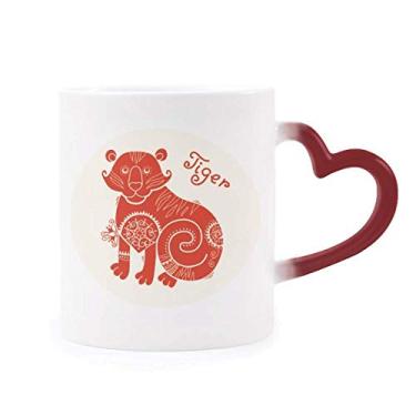Imagem de Caneca vermelha sensível ao calor Year Of Tiger Animal China Zodíaco Vermelho Mudança de cor