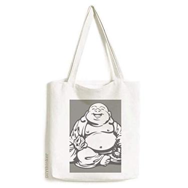 Imagem de Bolsa de lona com estampa de desenho Culture Maitreya Line Bolsa de compras casual
