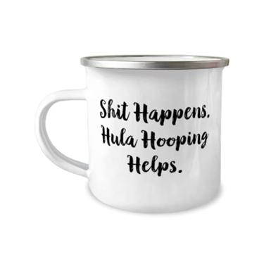 Imagem de Shit Happens. Hula Hooping Helps. Caneca de camper de 355 ml, gancho de hula, inspiração para hula Hooping