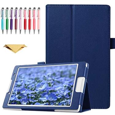 Imagem de QYiiD Capa para Galaxy Tab 3 de 7 polegadas SM-T210, capa fina de couro PU com suporte dobrável com função hibernar/despertar automática para Samsung Galaxy Tab 3 de 7 polegadas P3200 T210 T217, azul