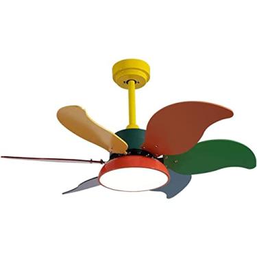 Imagem de Ventilador de Teto Luz de ventilador de teto criativa e moderna, ventilador de teto de montagem embutida com design de 6 folhas e 3 velocidades, luminária de teto Nordic Macaron Lustre