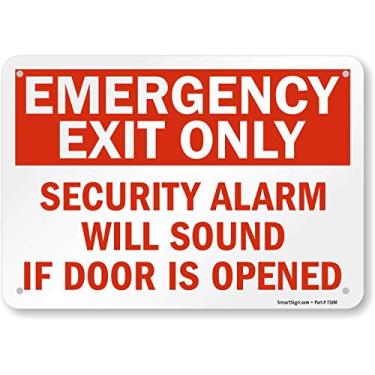 Imagem de SmartSign Placa de 17,8 x 25,4 cm "Apenas saída de emergência - alarme de segurança soará se a porta for aberta", plástico HDPE de 55 mm, vermelho e branco