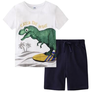Imagem de Frogwill Conjunto de roupas de verão para meninos e crianças, de algodão, camiseta e shorts de manga curta 2-5 anos, Branco Dino, 3 Anos