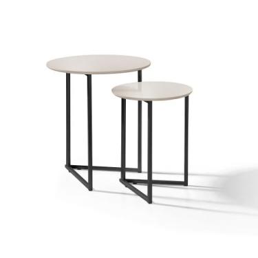 Imagem de Mesa Lateral Jade Pé De Ferro Estilo Industrial Preto/Off - DTH