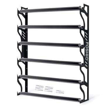 Imagem de FOSHIO Suporte de rolo de vinil, rack de vinil de metal com ferragens de montagem montado na parede para puxar 6 rolos de vinil, fita de papel de transferência, papel de parede, filme de janela